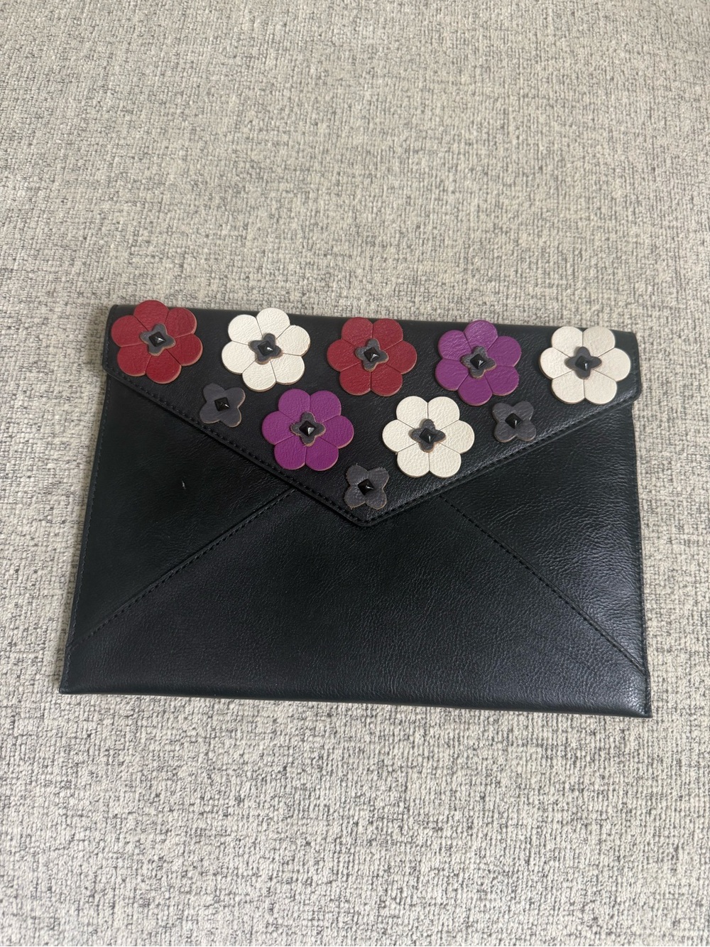 Rebecca Minkoff Leo Black Envelope Clutch with Floral Appliqués